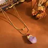Colar de Ametista Estilo Europeu e Americano Transfronteiriço para Mulheres, Luxo Leve Moda Corrente de Aço Inoxidável de Alta Qualidade Colar de Camada Dupla com Ametista e Diamante Vermelho
