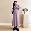 Moda Gestante outono e inverno simples fashionável novo estilo vestido suéter renda francesa emendado gola V tricô vestido longo