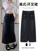 Falda vaquera vintage dividida para mujer, nueva, de cintura alta, para chicas gorditas, talla grande, ajustada, de corte A, larga, negra