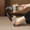 ~Pelo de coelho real~ As palmilhas são todas de pelo de coelho real! Chinelos casuais de pelo baixo para mulheres, mocassins de couro genuíno, com forro de fleece
