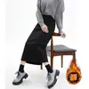 Saia de Lã Cinza com Fenda nas Costas para Mulheres no Outono e Inverno Saia de Comprimento Médio Cintura Alta Forrada com Fleece Justa ao Corpo Look Emagrecedor Reto Saia Evasê