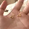 Nalan Plata de Ley S925 Bolita Redonda Pequeña Cierre de Tornillo Doble Cabeza Dorado Hilo de Perla Pendientes M07664