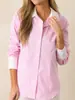 Camisa larga de manga larga para mujer, estilo europeo y americano, primavera/verano, a rayas, corte holgado, con cuello camisero y puños blancos, ropa de mujer para comercio exterior transfronterizo