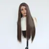 Nova peruca para cosplay 13x4 front lace semi-feita à mão, cabelo longo liso de cor mista com linha do cabelo de repartição livre