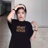 Camiseta Casual de Manga Corta para Mujer Estilo Japonés Verano Atuendo para Pareja Versátil Estampado de Letras Talla Grande para Mujer Comercio Exterior Transfronterizo
