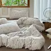 Conjunto de cuatro piezas de algodón tejido floral fresco y delicado, suave y acogedor para dormir sin nada, funda de edredón, sábana, juego de ropa de cama de tres piezas para dormitorio de estudiante