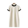 Fábrica de Ropa para Mujer Nanyou Venta Directa Verano Nuevo Vestido de Mezcla de Acetato Contraste Blanco y Negro Cuello Redondo Manga Corta Moda