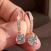 Pendientes de Diamante Blanco Redondo con Cuatro Garras de Circonia Completa Transfronterizos Pendientes para Mujer Pendientes de Gancho Coreanos Dongdaemun Joyería