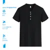 Camiseta Raglan Gola Redonda Estampa de Logo Personalizada Bordado Botão Roupa de Trabalho Manga Curta Uniforme de Grupo Camisa Publicitária Atacado