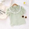 Camisa sin mangas de encaje para niña estilo princesa Menta Mambo Conjunto de verano para bebé niña Estilo coreano Top Estilo británico