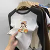Camiseta térmica de manga larga cepillada para niñas, cuello redondo, otoño e invierno, con panel, para usar por dentro, estampado de dibujos animados, para niños de mediana y mayor edad