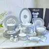 Juego de vajilla de porcelana de hueso retro europeo transfronterizo de 58 piezas con caballo de tiro gris, juego de café, juego de cuencos, cucharas y platos, juego para el hogar