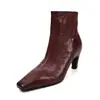 Botines de Tacón Alto de Piel de Primera Capa para Mujer Botines de Tacón de Aguja con Cremallera Lateral Cuadrado Otoño Invierno Nuevos Botas de Moda Botines Cortos para Mujer 41