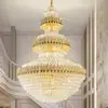 Lámpara de araña de cristal de lujo, nueva para 2024, luz para escalera de doble altura, villa de doble altura, lámpara principal para sala de estar de techo alto, lámpara grande de hierro forjado