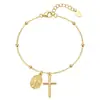 Pulseira com Pingente de Cruz Redonda Banhada a Cobre, Moda Transfronteiriça Europeia e Americana para Mulheres, Personalidade de Nicho, Joias Tendência Estilo Luxo Leve