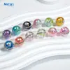 Cuentas Redondas de Color UV Incrustadas con Circonita Luminosa Cuentas Sueltas Cuentas Espaciadoras Bolsa Colgante Cadena para Teléfono Móvil Pulsera Accesorios para Joyería DIY