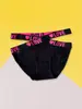 Roupa íntima feminina sexy estilo europeu e americano com letras em inglês e tiras cruzadas, cintura média, forro 100% algodão, estilo esportivo, calcinha de menina