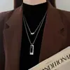 Collar de Acero de Titanio de Doble Capa para Mujer Cadena Versátil Sencilla para Suéter Cadena para Clavícula Sensación de Alta Gama Colorido Permanente Accesorios con Colgante