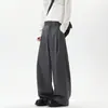 Pantalones grises de estilo americano, corte limpio, fluidos, de corte curvo, para hombres y mujeres, pantalones casuales de verano con sensación fluida, pantalones versátiles de largo hasta el suelo.