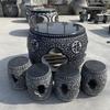 Mesa Tambor de Talla en Piedra, Cubierta de Mesa de Piedra Azul, Superficie de Espejo, Mesa y Banco de Piedra Integrados Huecos Estilo Antiguo, Mesa Redonda Tallada, En Stock