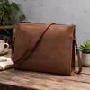 Bolso Cruzado de Cuero de Caballo Loco Retro para Hombre Bolso de Hombro de Cuero Genuino Bolso de Mano tipo Clutch Multifuncional Gran Capacidad Viaje Casual