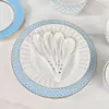 Cuenco de Porcelana China Casual y de Moda Vajilla Rusa Serie Estrella Cuenco Azul Claro Plato con Cuchara Set de Caja de Regalo Recomendado para Regalar