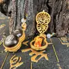 Madeira de Jujuba Atingida por Raio Jade Incrustado com Ouro 18K Banhado a Cobre Cabacinha Talismã Taoísta Bagua Pingente de Prata 925 Banhado a Ouro
