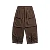 Rumei Marca de Tendencia Estilo Americano Pantalones Cargo Plisados Retorcidos Unisex Sueltos Pierna Ancha Rectos Silueta High Street Pantalones Paracaídas