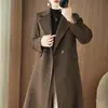 Nuevo abrigo de lana de doble cara, corte entallado, elegante, de longitud media para mujer, clásico simple, hombro recto, abrigo de lana versátil
