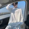 Estilo Old Money Camiseta Texturizada de Manga Longa com Gola Henry Moletom Masculino Solto de Cor Pura Camada Base Top de Alta Qualidade com Ombro Direito