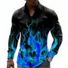 Europa Transfronteiriça Fonte Masculina Estampa de Chama Cool Personalidade Manga Longa Tendência de Rua Camisa Dropshipping