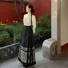 Atuendo para Viajar en el Día Nacional: Camisa Hanfu con Patrón de Muro de la Ciudad Prohibida + Falda Larga de Color Sólido de Alta Elasticidad (Falda de Mi Cara)