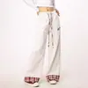 Pantalones de chándal con estampado de Dachshund, patchwork a cuadros estilo americano y dobladillos enrollados, pantalones casuales holgados de pierna ancha hasta el suelo para mujer