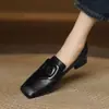 Mocasines Colección Nueva Primavera/Otoño 2025: Zapatos Bajos sin Cordones con Punta Cuadrada y Tacón Grueso, Zapatos de Cuero Estilo Británico para Mujer