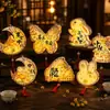 Linterna de Conejo de Jade Luminoso Portátil Estilo Antiguo Paquete de Materiales para Linterna Hecha a Mano DIY para Niños Festival de Medio Otoño Linterna Creativa de Flores y Plantas para Padres e Hijos