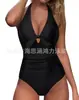 Aliexpress Amazon Bikini de una pieza color sólido simple con huecos y lazo de cintura alta Traje de baño de una pieza sin espalda estilo europeo y americano