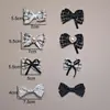 Tecido Estilo Tweed Acessórios de Laço da Moda Capa para Celular de Bolinhas Preto e Branco Pequeno Clipe Acessórios de Cabelo