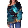 Transfronteiriço top 3D Estampa de Águia novo europeu e americano roupas femininas suéter feminino ombro a ombro top de ombro oblíquo feminino camisa base Feminino
