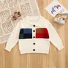 2026 Novo Modelo Cardigan de Tricô 100% Algodão para Meninos e Meninas, Casaco Jacquard Xadrez com Gola para Outono e Inverno Bebê