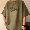 Fabricante Directo Estilo Americano High Street Suede Estampado con Espuma Todo Fósforo Camiseta de Manga Corta Camiseta de Verano para Hombre Tendencia Holgada