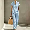 Comercio Exterior Europeo y Americano Transfronterizo Nueva Camisa Rayada de Manga Corta para Mujer Pantalones Largos Casuales Traje Rayado Ropa para Mujer
