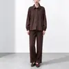 Conjunto de Traje de Lana Melaleuca para Mujer Estilo Perezoso de Invierno Abrigo Holgado Adelgazante Pantalones Rectos de Cintura Alta Conjunto Versátil de Dos Piezas Plegado