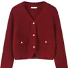 2023 Novo Outono e Inverno Cardigan Jaqueta Tricô Estilo Doce Gola V Botão de Pérola de Botão Único Feminino Atacado