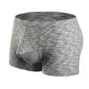 Cueca boxer masculina de algodão puro com forro de seda gelada, bolsa frontal separada, tela elástica, fios coloridos, cintura média.