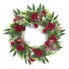 1 pieza de corona de rosa artificial y gypsophila para la puerta principal - una pequeña corona de flores florecientes para el hogar de estilo rural durante todo el año, boda, vacaciones, decoración interior y exterior, verde realista para decoración de primavera, verano, otoño e invierno