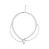 Romance Tardio~Colar de Pérolas com Laço de Diamante Brilhante Design Feminino Estilo Cool Gargantilha Corrente da Clavícula