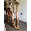 Retro Brown V-Mouth Heap Botas Médias Sapatos Femininos 2024 Primavera Outono e Inverno Botas Longas de Denim Ocidental Pontiagudo