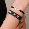Amazon nuevo conjunto de pulsera de tarjeta WWJD cuerda de mano acero inoxidable marco de mano cruzado pulsera de amistad tejida tarjeta
