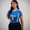 Camiseta de Verano para Mujer Europea con Estampado de Letras de Bandera Estilo Callejero Ajustada Sexy Corta 2025 Top Transfronterizo