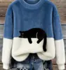 Nova estação independente transfronteiriça Amazon estampa digital gato animal fleece moletom feminino gola redonda para outono e inverno